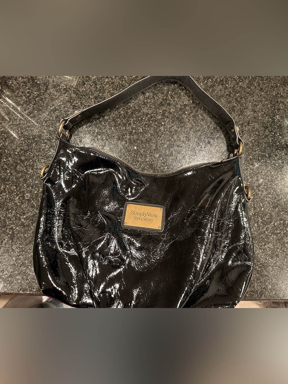 Simply Vera Vera Wang Black Patent Hobo Shoulder Bag